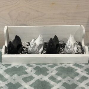 Handmade Refurbished Rustic Farmhouse Caddy With Ceramic Chicken Napkin Holders